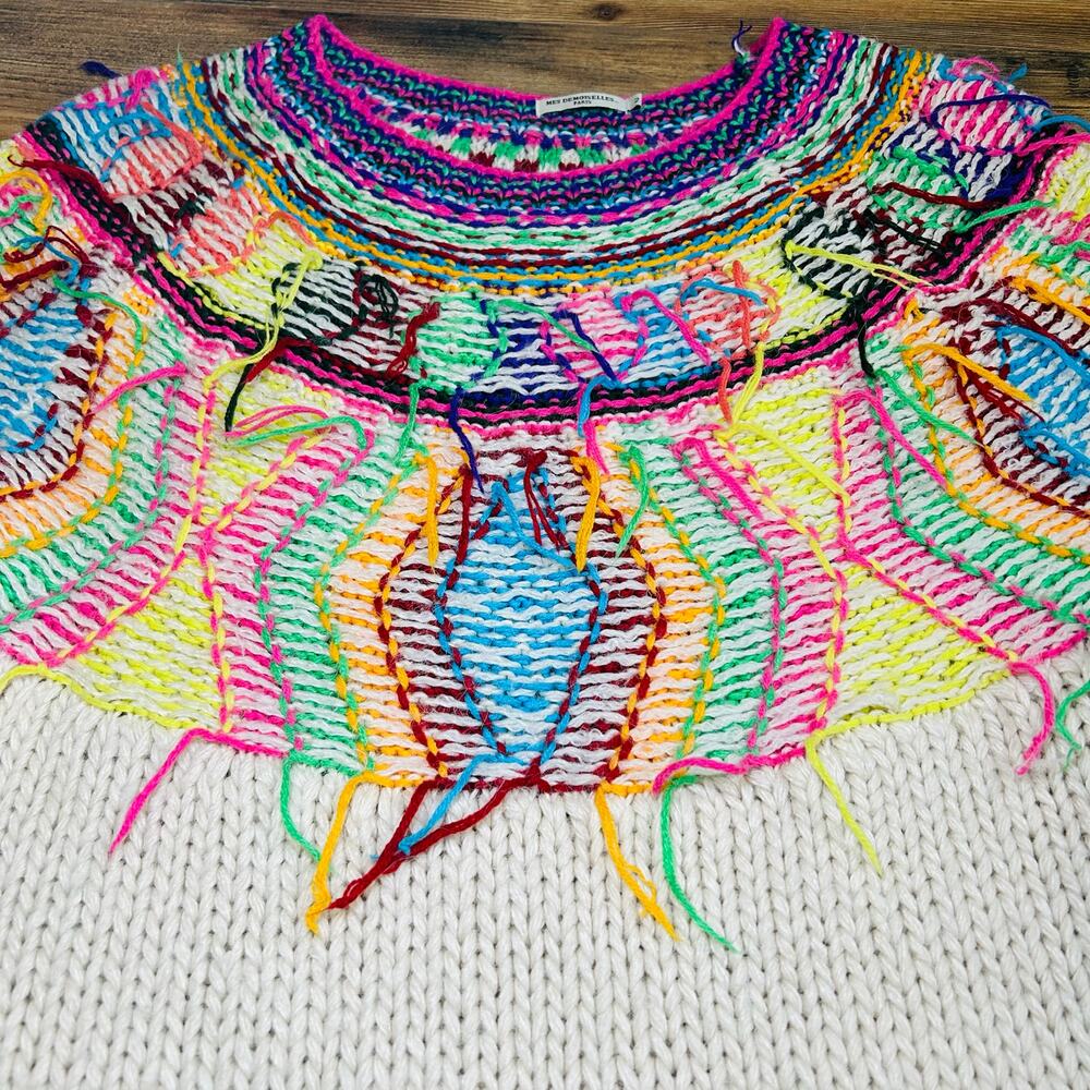 Mes Demoiselles Oversized Sweater Dress Alpaca Wool Jumper Colorful Fringe Art - Picture 5 of 11